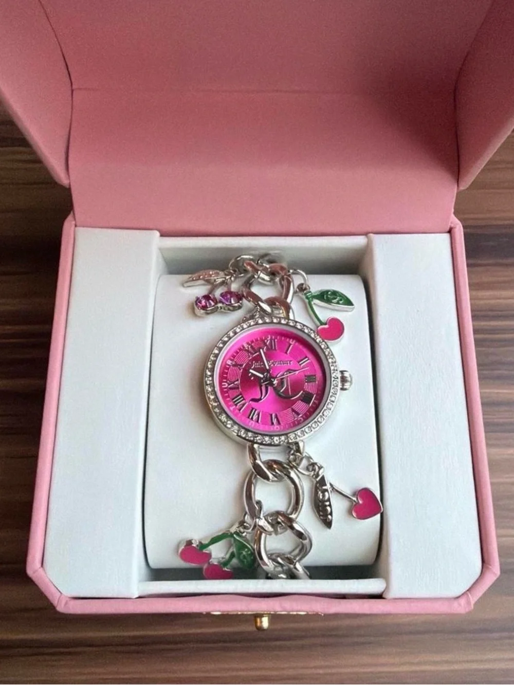 Juicy Couture✨🩷💖🎀Hot Pink Charm Bracelet Watch with Silver Accents